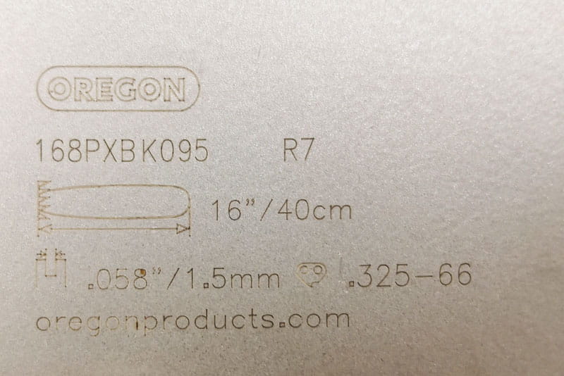 Oznaczenia na prowadnicy Oregon 168PXBK095